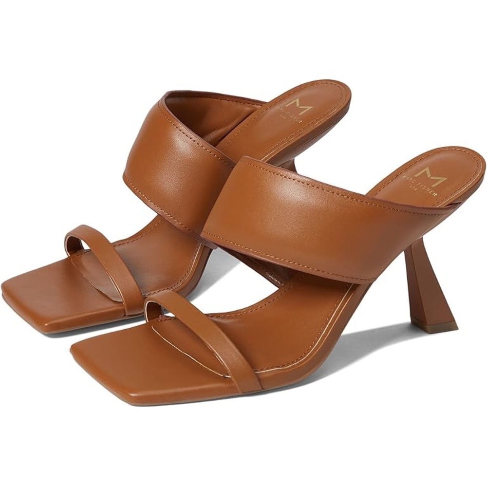 Marc Fisher LTD Cognac Square Toe Heel Sandals Size 7 Leather